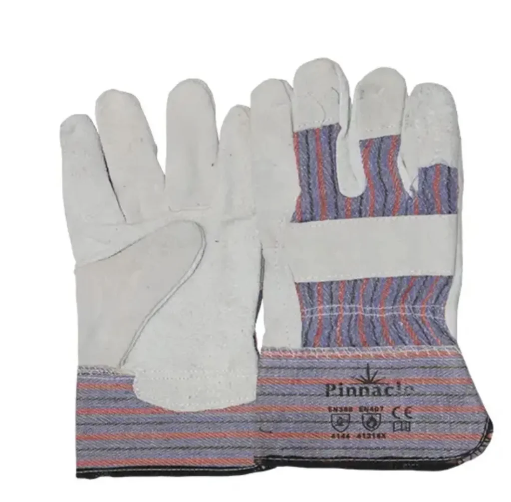 Candy Stripe Chrome Leather Glove Anti-slip treated Keystone thumb Split grain cow leather Candy stripped drilled cotton Shirred cotton laminated safety cuff EN388 4144 EN407 41314X